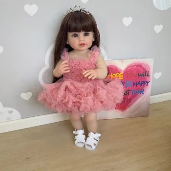 55 см кукли Реборн струва, кукла за най-малките момичета, вече раскрашенная 3D кожа с видими венами, реалистична кукла-бебе в розова рокля