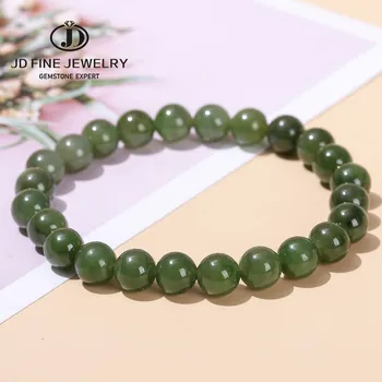 JD Гривни от естествени китайски хотанского зелен нефрит за жени и мъже, бижута изработени от естествени скъпоценни камъни, ластични гривни на китката, честит подарък