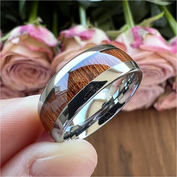 6 мм и 8 мм волфрам отношение на пръстените годежен пръстен Coa Дървена инкрустация куполообразная полиран лъскава удобна кацане