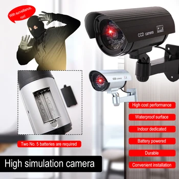 Умна фалшив камера за наблюдение на закрито/на открито, водоустойчив фалшива камера за видеонаблюдение, куршум с мигаща червена led монитор
