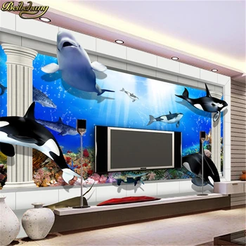 beibehang 3d тапети за детска стая с триизмерна океански делфина фон за хола, тапети за подводния свят, стени