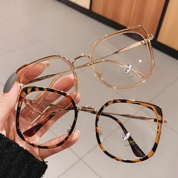 Реколта квадратни очила Дамски модни Анти-синя светлина, Прозрачни очила Голяма рамки за очила Дамски прозрачни ретро очила