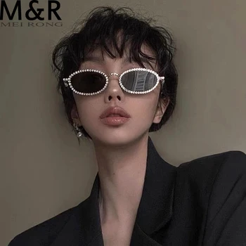 Дамски слънчеви очила с бриллиантовым овалом, елитен марка, малки очила с диаманти, японски и корейски метални тенденция украса Oculos De Sol
