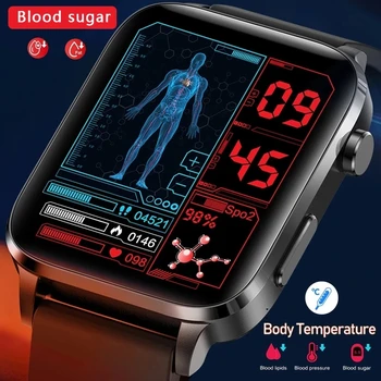 2023 Термометър, умни часовници, мъжки лазерни часовници Sangao за лечение на сърдечната честота, кръвното налягане, спортни мъжки умни часовници, глюкометр, часовници + кутия