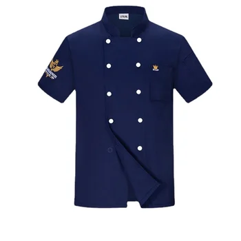 Синя единни яке с дълги ръкави Ресторанная униформи за жени и мъже, кухненски домакинът, черно палто готвачи, двубортная дрехи на готвач