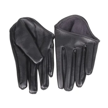Модни дамски панталони ръкавици на половината от дланта на ръката си от изкуствена кожа с пет пръста черен цвят