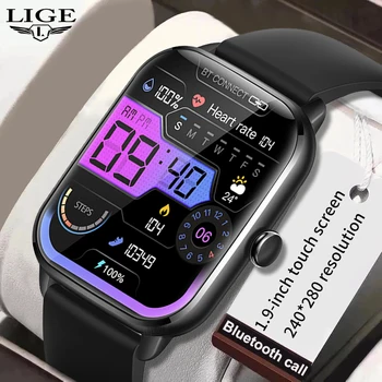 Мъжки Умен Часовник LIGE 2023 Android, iOS 1,9 Инча С пълен Сензорен HD-екран, Ръчен Часовник с Bluetooth-Гласово, Фитнес Тракер, Черен