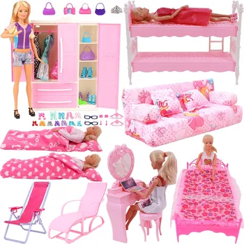Розова стоп-моушън мебели и Аксесоари за Барби Дрехи Облечи Играчки за момичета подарък за рожден ден