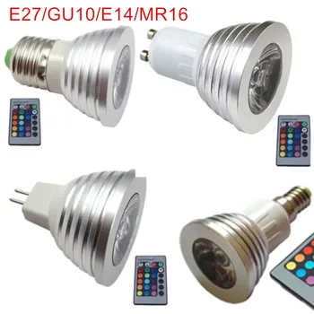 10ШТ 3 WATT Led RGB Цветен Прожектор Взаимозаменяеми RGB Led Лампа Хирургична Лампа с дистанционно управление E27/E14/B22/MR16/GU10 RGB Led Лампа