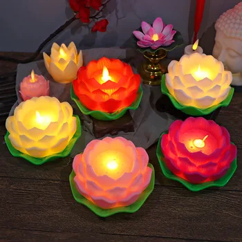 Led свещ с lotus, беспламенный led лампа с цвете лотос Буда за сватба, настолни лампи с изображение на Буда