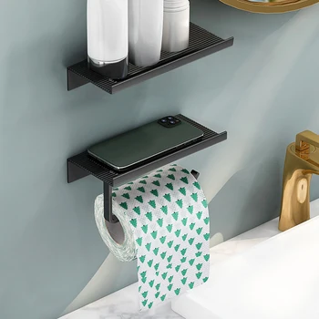 Държач за тоалетна хартия от алуминиева сплав, рафт и с тава, аксесоари за баня, кухненски монтиране на окачен стойка за ролка тоалетна хартия