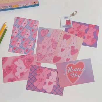 Японската розова картичка със заек любов, пощенска картичка в ретро стил, ръчна изработка, материал за плик за профила стикер за декорация на стени, малък плакат, детски подарък