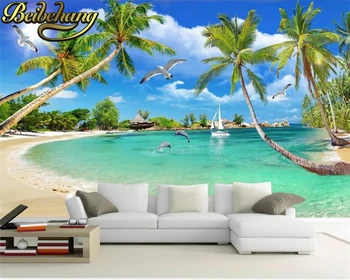beibehang Потребителски тапети 3D стенописи Хавайски плаж кокосова палма ТЕЛЕВИЗИЯ фон на стената papel de parede 3d тапети
