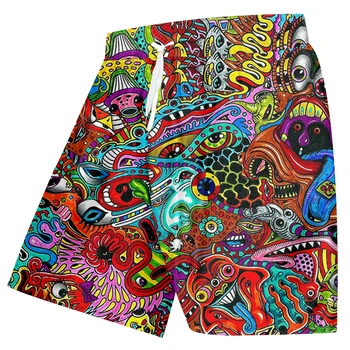 UJWI Мультяшные Цветни 3D Къси Панталони с Кошмарен Очи, Къси Спортни Панталони с Чудесни животни в стил Хип-хоп, къси Панталони, с високо Качество, Мъжки Оверсайз 5XL