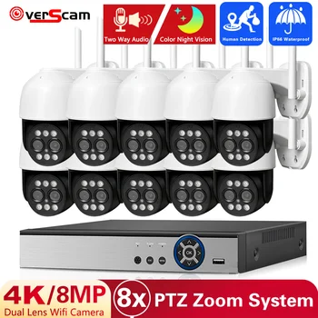 4K 8MP WiFi IP камера 8-кратно цифрово увеличение AI откриване на човек външно видеонаблюдение Камера за видеонаблюдение Защита на PTZ 10CH комплект