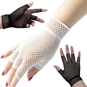 Дантелени ръкавици на половината от палеца, женски, 1 чифт елегантни дамски ръкавици за момичета, ажурни мрежести ръкавици без пръсти, защита на ръцете, модерен черно-бели ръкавици