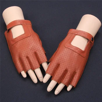 Ръкавици на половин пръст мъжки за шофиране, дишащи против хлъзгане ръкавици от козя кожа кожа, мъжки и женски, за фитнес, лятна тънки ръкавици от естествена кожа NAN9-2